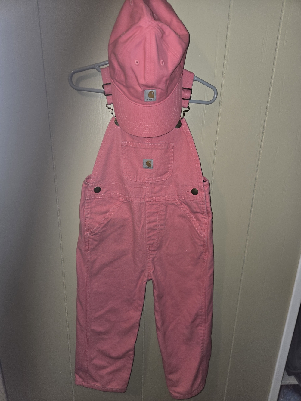 Carhartt Pink Kids Overalls with Matching Pink Cap Size 3T